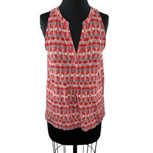 JOIE Aruna Sleeveless Button Up Silk Top Red Caviar Burnt Coral Printed Blouse S